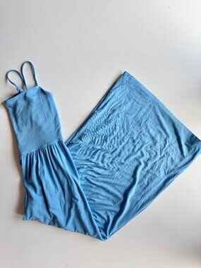 Aritzia WILFRED Market Wave Blue Jersey Square Neck Wide Leg Jumpsuit, Size S